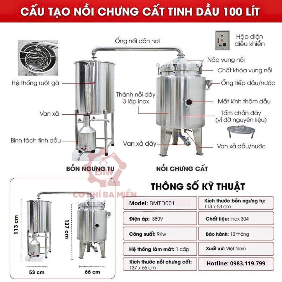 MÁY CHƯNG CẤT TINH DẦU 100l