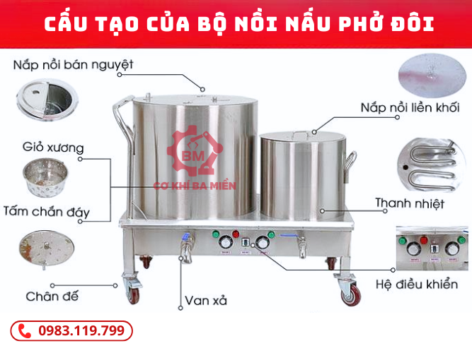 Cáu tạo của bộ nồi nấu phở đôi